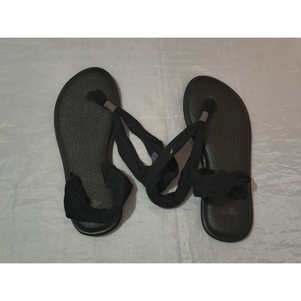 WOMEN'S SANUK BLACK YOGA SLING BURST FLIP FLOP BEACH/POOL SANDALS SIZE 9 - Picture 5 of 8